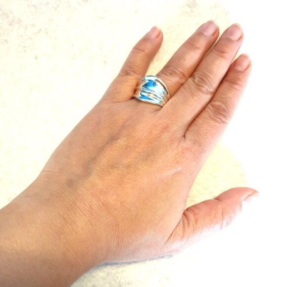 Fancy Vintage European Sterling Silver Wave Design Modernist Ring – Size 9.5 - Picture 12 of 14